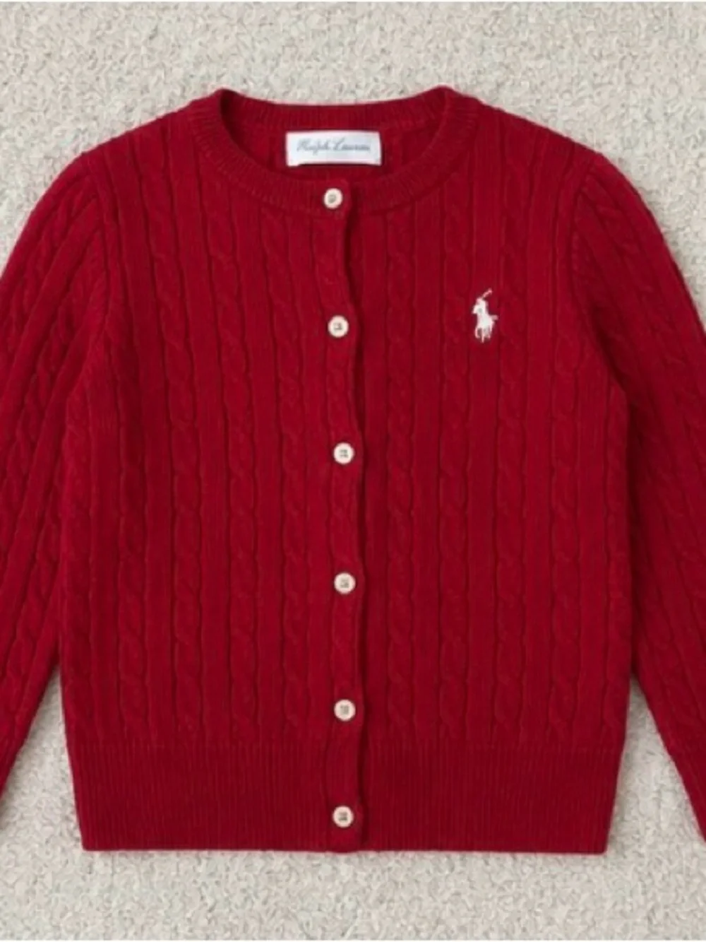 Ralph Lauren Baby Cable Knit Button-Up Sweater – Red, 24M